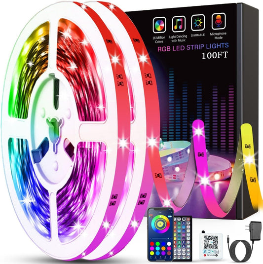 Bluetooth LED Strip Lights 30m, Tenmiro 100ft RGB LED Lights with Remote&App Control, Flexible DIY Multi-Colour Music Sync Timing for Kitchen, Bedroom,Party,PC Decoration (2x15m)